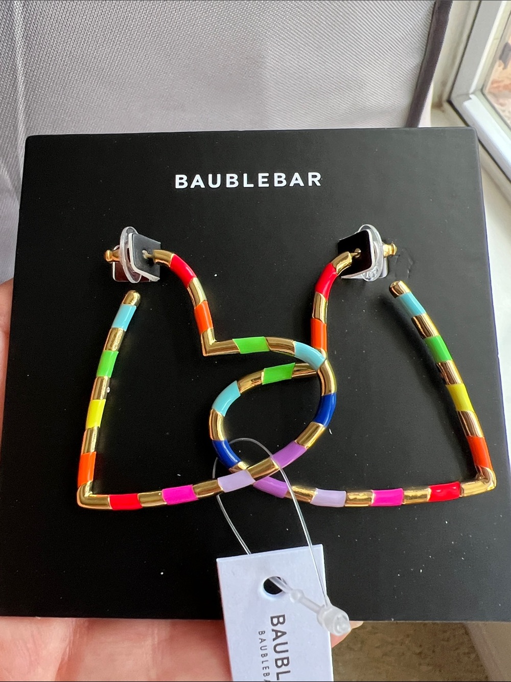 BaubleBar Rainbow Stripe Gold-Tone Statement Hoop Earrings